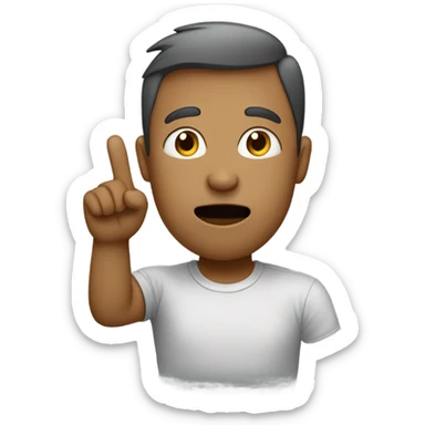 In the image, a person is wearing a light gray t-shirt and holding their hand near their mouth. sticker