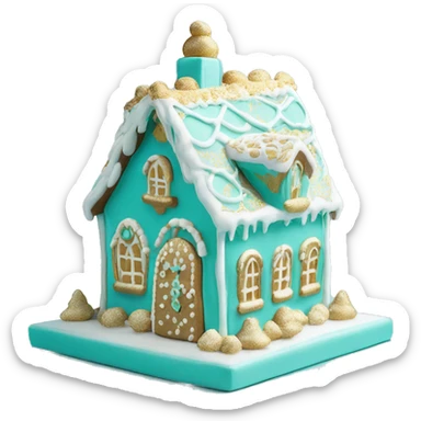 Tiffany blue and gold and white gingerbread house sticker