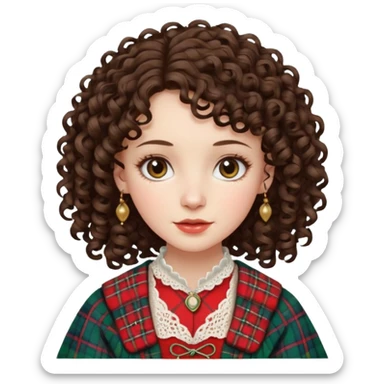 brunette curly woman wearing scottish traditional clothes sticker