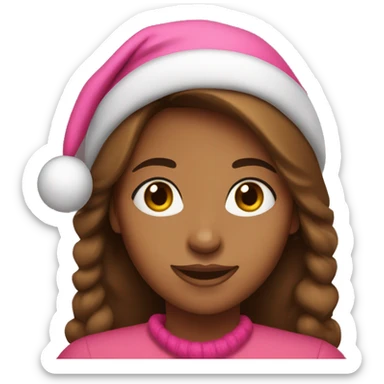brown skinned woman with brown eyes and long hair in pink christmas hat  sticker
