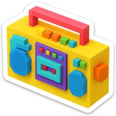 A boombox in voxel style, top view sticker