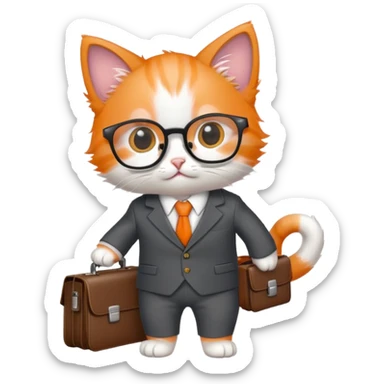 kitten in a suit holding a briefcase and wearing glasses sticker
