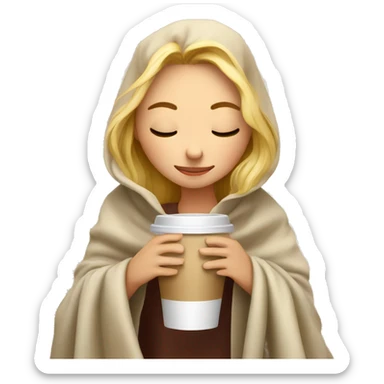Blond girl inside a blanket sipping coffee eyes closed sticker