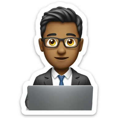 An 24 year adult boy who does coding on laptop in office sticker