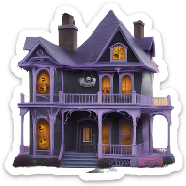 Barbie’s and Batman’s 6 story tall very haunted dream house with complete wrap-around porch and ghosts,guests, and spider webs everywhere and some broken windows and boards  sticker