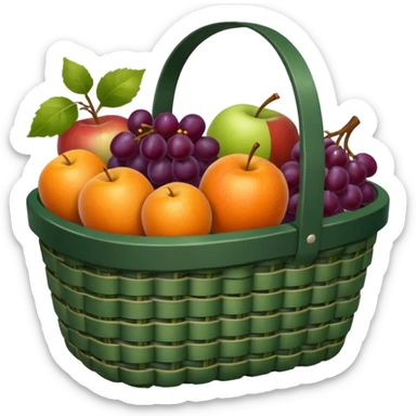 Dark green, plaid basket with both food, drink and fruits sticker