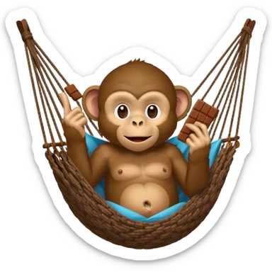 A monkey lies in a hammock in the jungle, eating chocolate and giving the middle finger. sticker
