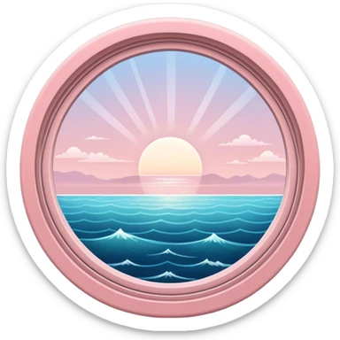 Light pink circular ship window with ocean view  sticker