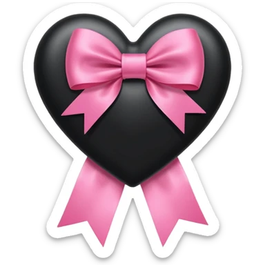 black heart with a pink bow in a ribbon rosette style sticker