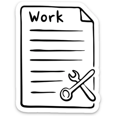 Work order form with lines for text and a wrench symbol sticker