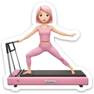 pilates beige reformer girl with pink set of clothes.  sticker