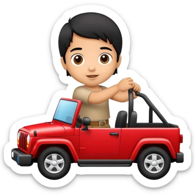 Black haired Latino baby driving a red jeep sticker