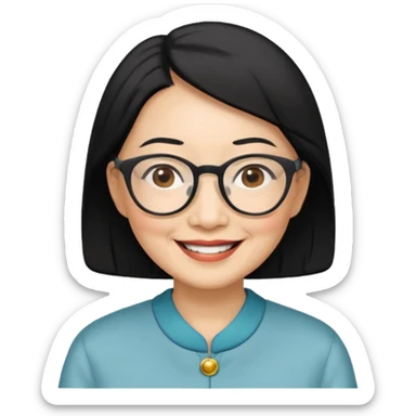 black hair Elder asian woman with glasses sticker