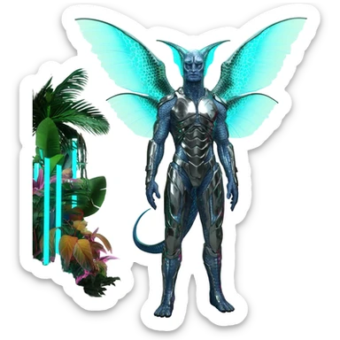 Tropical futuristic lush neon Fionbri-Vernid-creature (full body) sticker