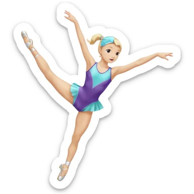 rhythmic gymnast with clubs, blonde, performing a split leap sticker