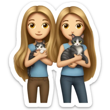 Two long hair girls and two cats in hands sticker