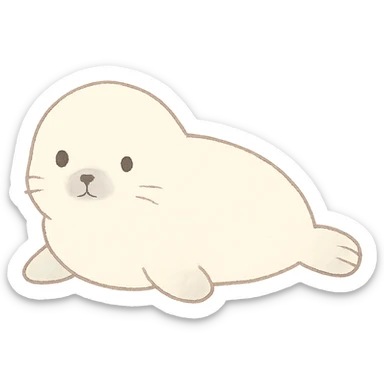 baby seal outline, soft pastel Japanese hand-drawn style, full object sticker