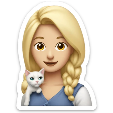 Una mujer rubia cargando a su gato balcino sticker