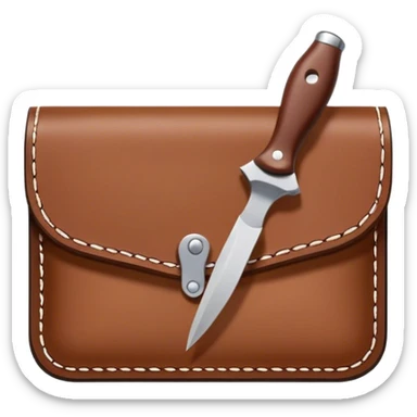 Leatherworking icon, piece of raw leather being crafted into a leather wallet or belt, professional tools like leather stitching awl, edge beveler, hammer, prying tool, minimalistic style, clean lines, transparent background. sticker