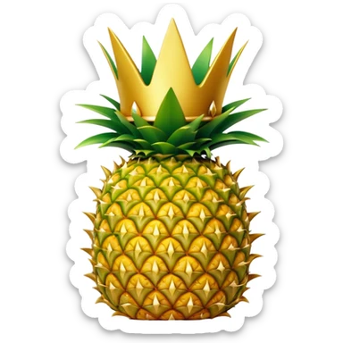 Cinematic Realistic Pineapple Emoji, Tropical and vibrant, with a golden-yellow textured skin and a crown of spiky green leaves on top. The body of the fruit is sharply geometric, its surface rich with natural patterns. Soft glowing outline, capturing the essence of exotic sweetness and tropical flair in a fresh pineapple! sticker