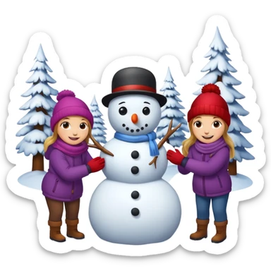 people making a snowman sticker