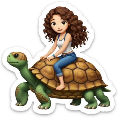 ccute woman long curly brown hair tattoos riding big tortoise sticker