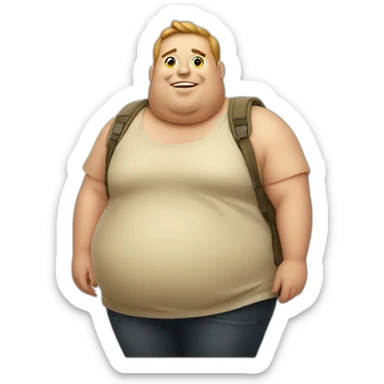 An obese with a bag of food sticker