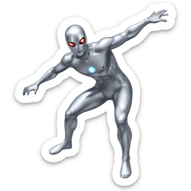 silver surfer standing on his board, surfing through space sticker
