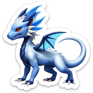 White iridescent Salandit-Kyurem-Absol-Shinx-fusion-hybrid, full body sticker
