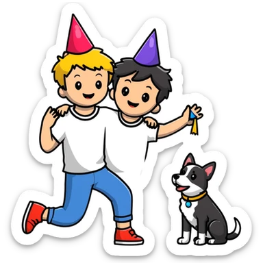 boy and his dog celebrating at party sticker