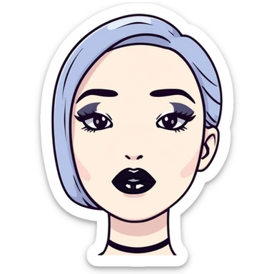 Shiny black lipstick on full lips, fashionable and bold sticker
