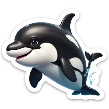 Cinematic Comical orca Portrait Emoji, Head tilted dramatically with an exaggeratedly shocked expression, featuring a sleek black-and-white body with wide, comically expressive eyes full of playful disbelief and animated flippers, Simplified yet hilariously expressive features, highly detailed, glowing with a slightly sassy oceanic glow, high shine, dramatic yet playful, stylized with an air of cheeky marine mischief, soft glowing outline, capturing the essence of a meme-worthy orca that looks ready to make waves with its hilariously dramatic antics! sticker