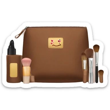 Brown Cosmetic Bag with cosmetics sticker