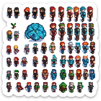 Combine both Minecraft-style pixel art characters into one image, standing side by side, keeping their original pixel art style and colors unchanged, with a transparent background. sticker