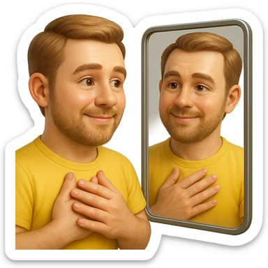 emoji stile iphone di uomo che si guarda allo specchio e si apprezza, iperrealistico 4k sticker