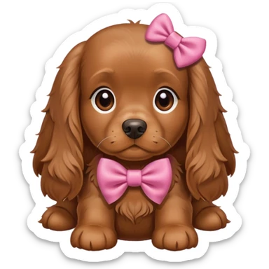 Cute brown cocker spaniel wearing bow sticker