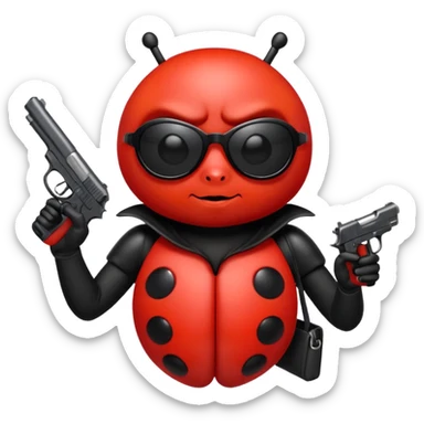 an evil ladybug with dark sunglasses and a pistol sticker