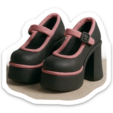 BLACKPINK-inspired gothic shoes, no hearts, black and pink, cute and stylish, claymation style sticker