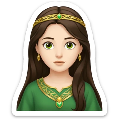 Juno from Olympus Gods with long dark brown hair, green tunic sticker