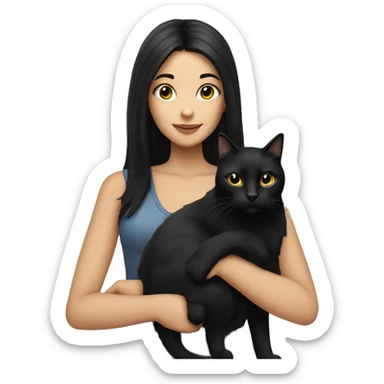 Girl with long black hair holding black cat sticker