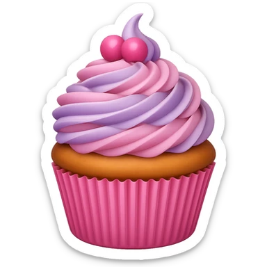 Cupcake with both lavender and pink icing in the style of apple emojis, no background sticker