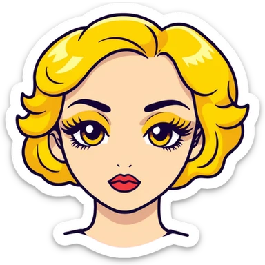 sassy yellow emoji face with long curled eyelashes, thick glossy lips, smirking expression, dramatic eyeshadow, side-eye look, bratty attitude, vibrant toon style sticker