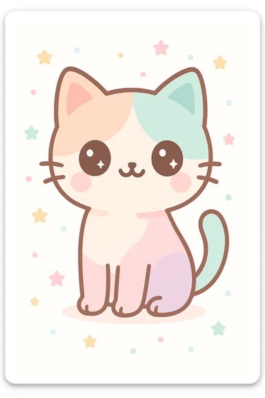 Create a cute pastel cat with big eyes, standing pose, in kawaii style, suitable for Redbubble products. sticker