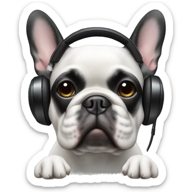 All black French bulldog wearing headphones  sticker