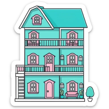 cute pastel pink dollhouse with miniature furniture sticker