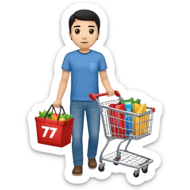 man-with-a-shopping-cart-full-body black hair light brown skin sticker
