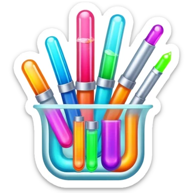 Epoxy resin art icon, jewelry and decorative items made with fluorescent epoxy resin, visible tubes of resin with bright colors, mixing tools, and molds, glowing effect on the resin, minimalistic style, clean lines, transparent background. sticker