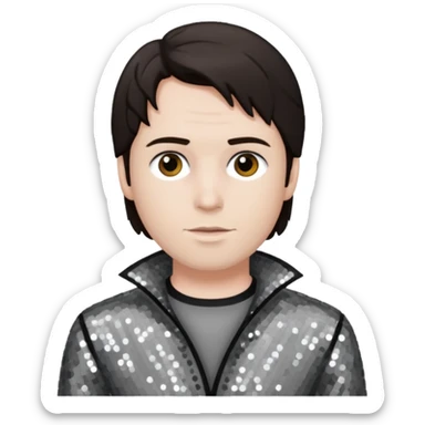 Charles Lee Ray with dark brown hair, grey sequin outfit  sticker
