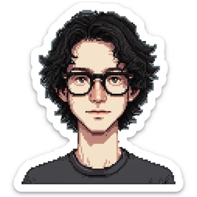 skinny white boy with wavy black hair, big nose, black glasses sticker