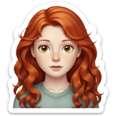 wavy long red hair, pale skin, hazel eyes, and freckles  sticker